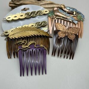 Gold and Bronze Vintage Hair Combs Set